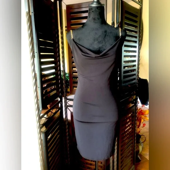 Wearever | Dresses | Silky Black With Gold Chain Straps | Poshmark